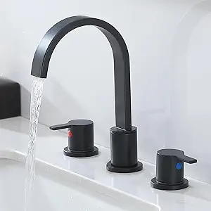 Photo 1 of Black Bathroom Faucet for Sink 3 Hole, VALISY Widespread Bathroom Faucet Black, 2-Handles 8 Inch Centerset Bathroom Sink Faucets with Water Hoses and Pop-up Drain Faucets for RV Bath Vanity Lavatory