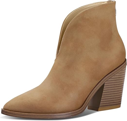 Photo 1 of mysoft Women's V Cut Out Ankle Boots Slip On Pointed Toe Chunky Stacked Heel Booties SIZE 8 
