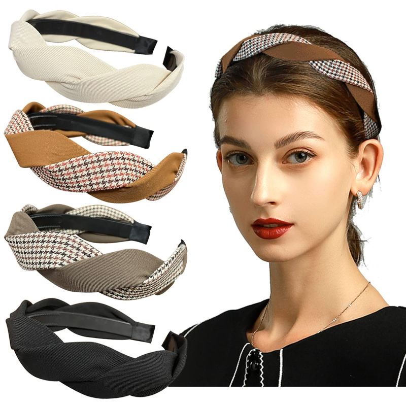 Photo 1 of 4pcs Braided Headbands for Women Girls Twist Fabric Hairbands 