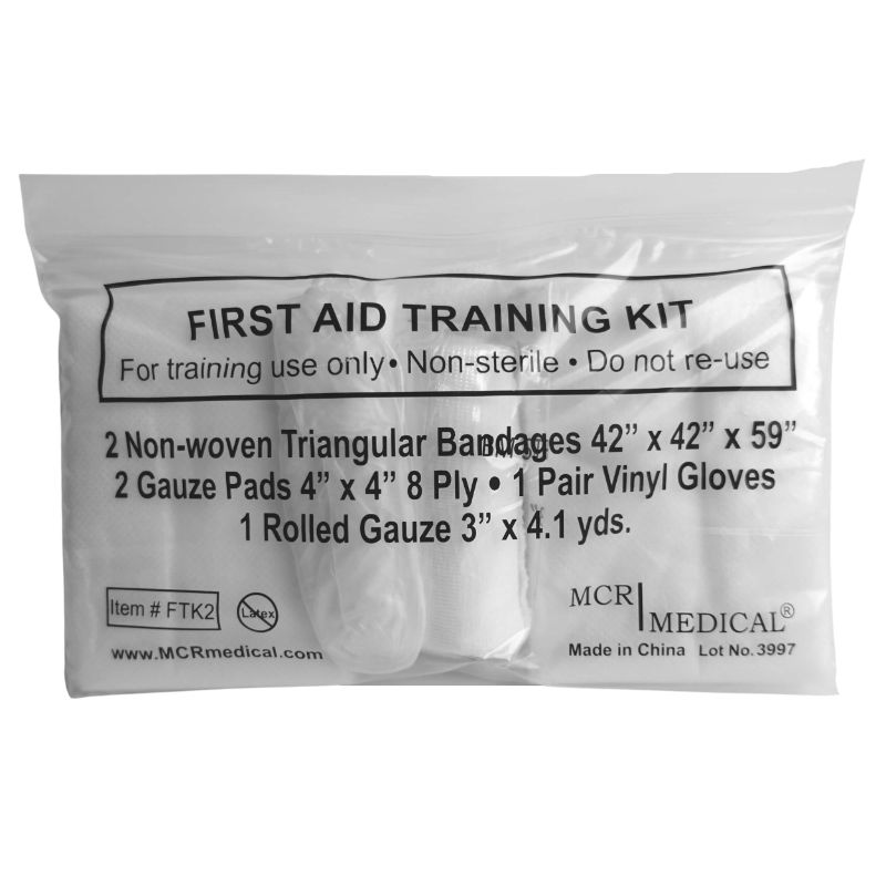 Photo 1 of (10 pack) First Aid Training Kit w/Roller Gauze, Gauze Pads, Triangular Bandages and Gloves