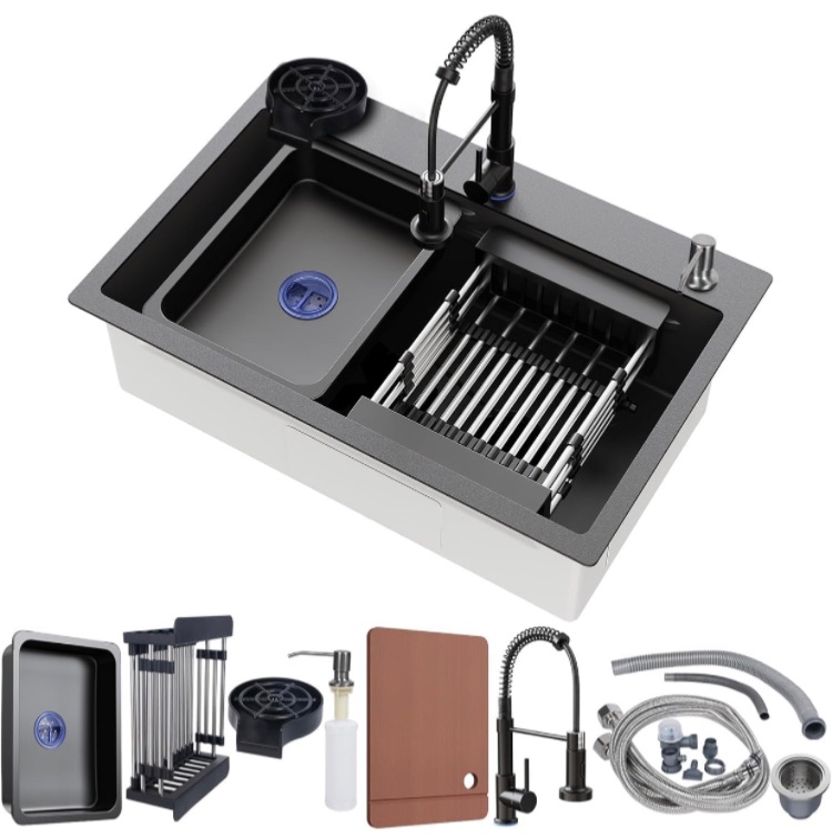 Photo 1 of 29.5 x 17.7 inch Kitchen Sink, Single Bowl Stainless Steel Sink Multifunctional Drop In Sink with Pull-Down Faucet and Multiple Accessories