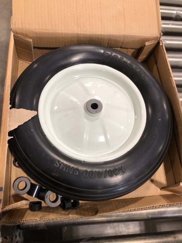 Photo 2 of 4.80/4.00-8" Flat Free Tire and Wheel,16" Universal Solid Replacement Wheelbarrow Wheel,Steel Rim with 5/8" & 3/4" Bearing and 3"- 6"Center Hub