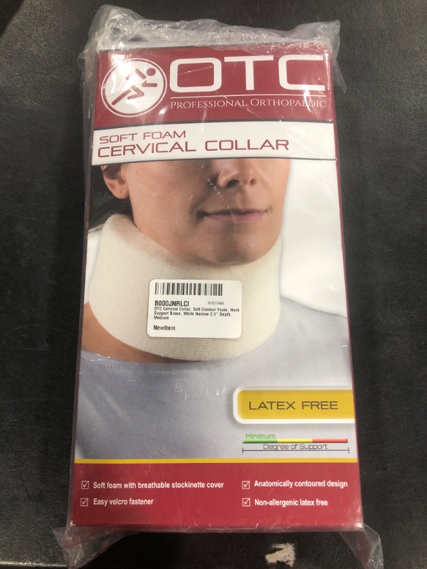 Photo 2 of OTC Cervical Collar, Soft Contour Foam, Neck Support Brace, White Narrow 2.5" Depth, Medium Narrow 2.5" Depth Medium (Pack of 1) White