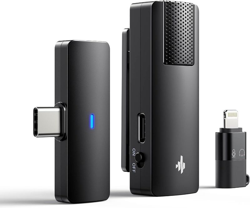 Photo 1 of Donner Lavalier Microphone for iOS/Android, Lapel Microphone Wireless with Auto Noise Reduction, Real-Time Monitoring, 4 Volume Adjustments for Video/YouTube/Interview/Tiktok/Vlog