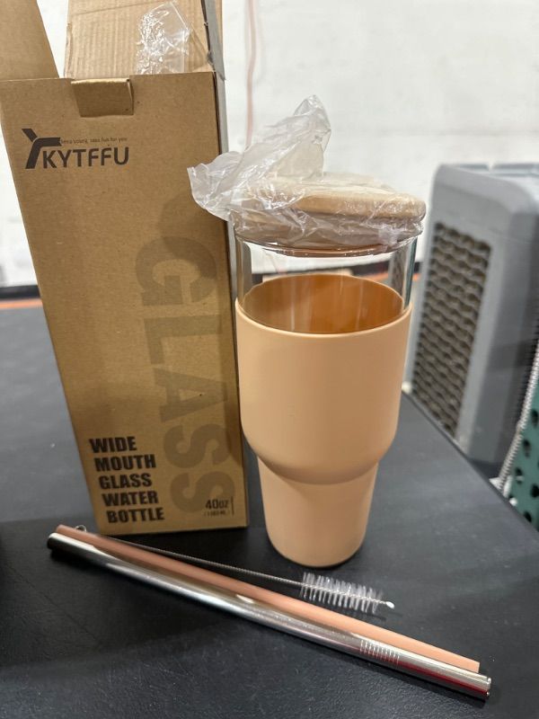 Photo 1 of kytffu Tumbler with Lid and Straw, 40 oz Glass Tumbler Fits Cup Holder, Smoothie Cup Iced Coffee Tumbler for Boba Tea, Juice, Water Tumbler Suits Home, Office or Car,  40oz