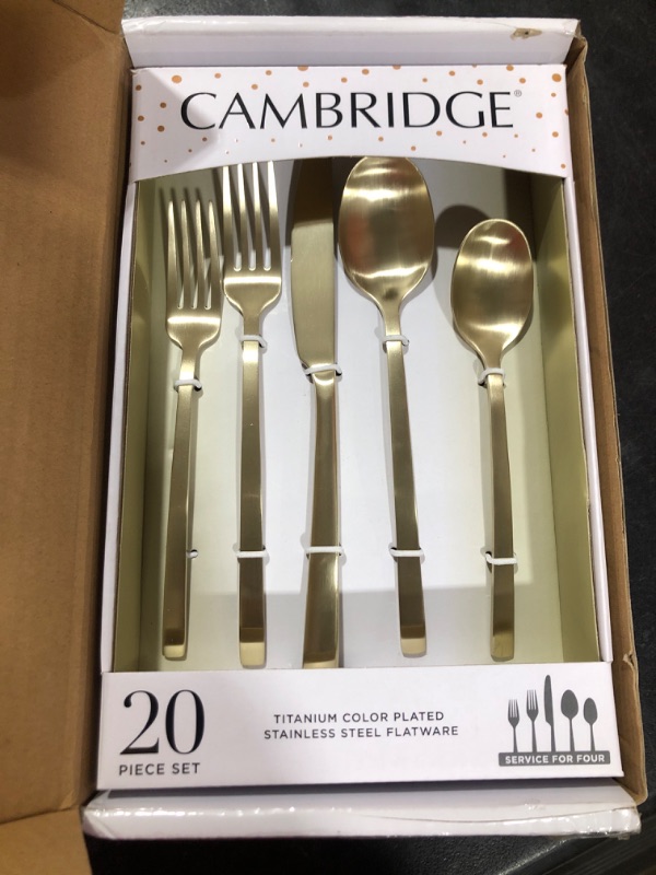 Photo 2 of Cambridge Silversmiths Beacon Champagne Satin 20 Piece Flatware Set, Service for 4, Champagne Gold 20-Piece Flatware Set Champagne Satin