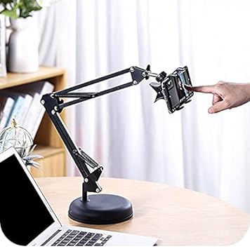 Photo 1 of Adjustable Heavy Base Mobile Arm Stand with Foldable Mobile Holder 360° Flexible Lazy Hanging Clamp Desk Compatible with Cell Phone/iPad/Tablet for Recording Online Classes Zoom Calling