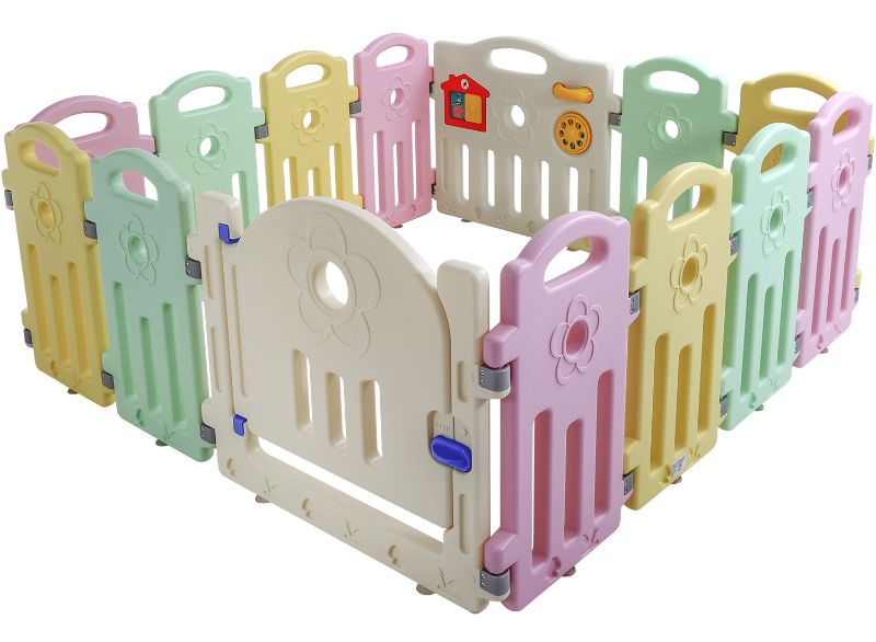 Photo 1 of Baby Playpen Playard for Babies Infants Toddler 14 Panels Safety Kids Play Pens Indoor Baby Fence with Activity Board
