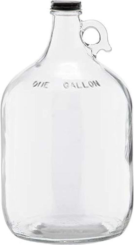 Photo 1 of 1 Gallon (128oz) Glass Fermenting Jug with Handle, Black Polyseal Lid & Cap
