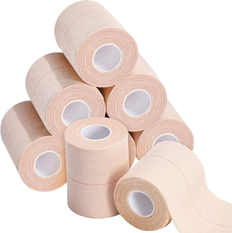 Photo 1 of 8 Rolls Elastic Adhesive Bandage Tape Medical Bandage Wrap Athletic Tape Sports Tape Flexible Stretch Skin Tape Bandages Strips for Ankle, Knee, Wrist Sprains Animal Pets (4 Inch x 5 Yard)
