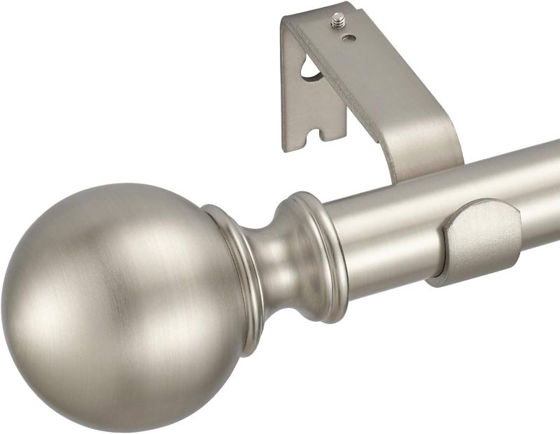 Photo 1 of 1" Classic Window Curtain Rod with Round Finials Simple Single Telescoping Drapery Rod, 18-36", Matted Nickel
