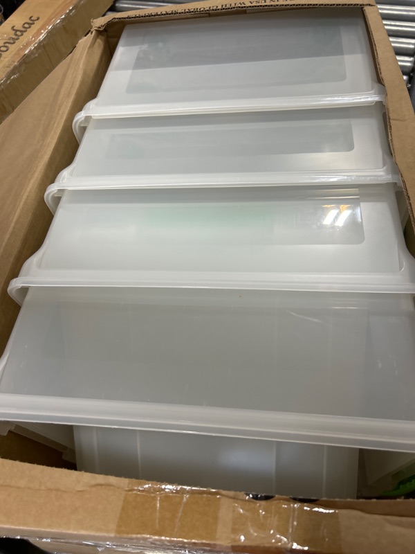 Photo 1 of IRIS USA File Box File Organizer Plastic File Box for Letter/Legal File, BPA-Free Plastic Storage Bin Tote Organizer w/ Secure Latching Lid and Easy-Slide Pad, Clear 35 Qt. 4Pack Clear/Green - 4 Pack