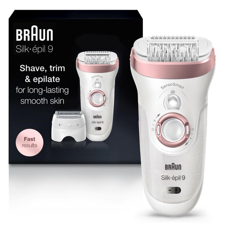 Photo 1 of Braun Epilator Silk-épil 9 9-720, Hair Removal Device, Epilator for Women, Wet/Dry, Waterproof, 3-in-1 Epilate, Shave, or Trim, Salon-Like Smooth Skin, Womens Shaver & Trimmer, Cordless, Rechargeable
