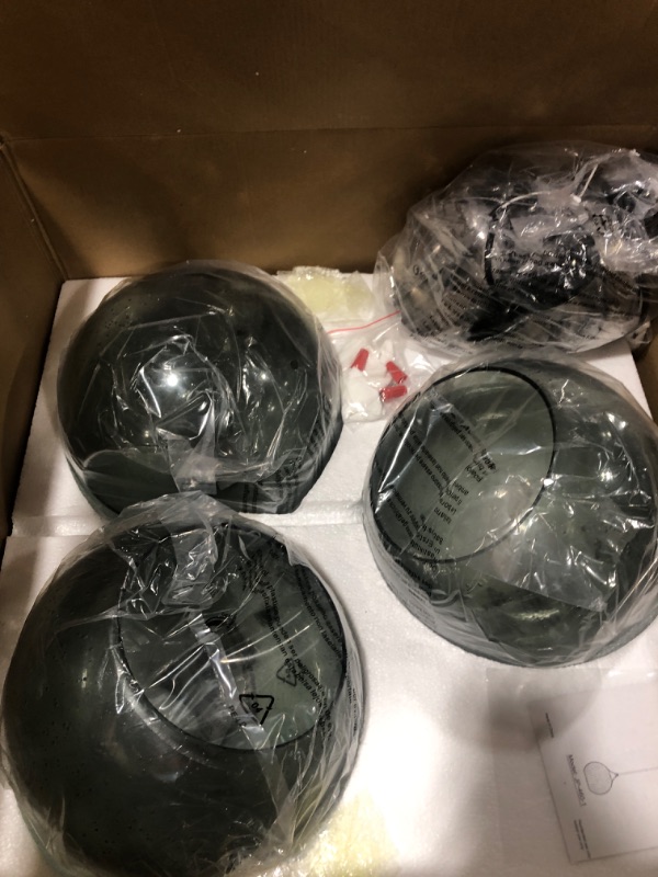 Photo 1 of Gray Green Glass Pendant Lights Kitchen Island Lighting Globe Pendant Light Fixtures Modern Pendant Lighting for Kitchen Island Bedroom Living Dining Room Light Fixture(9.84in, 3-Pack) Gray Green(Three-Pack) 9.84in