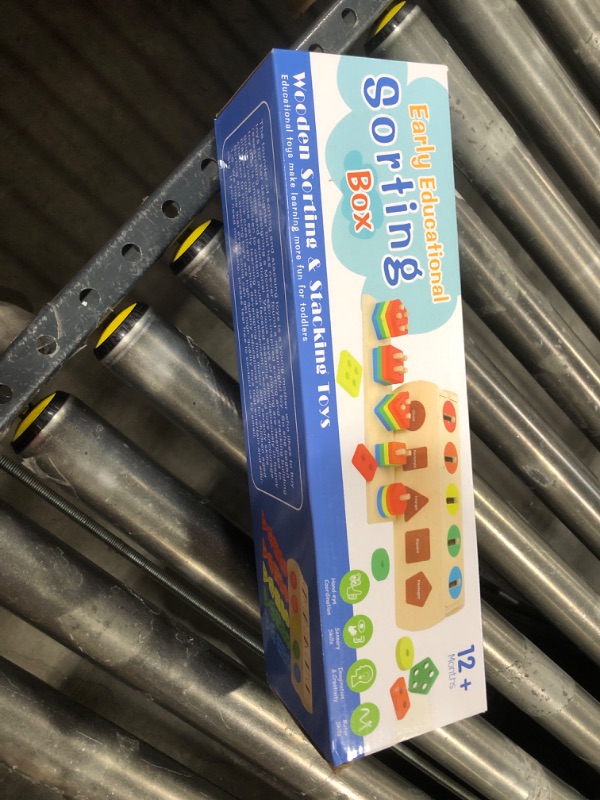 Photo 1 of Montessori Toys Wooden Color & Shape Sorting Learning Matching Box with Stacking Toys, Early Educational Block Puzzles Gift for Preschool Toddlers Baby Boy Girl Kids 1 2 3 Years Old Beige