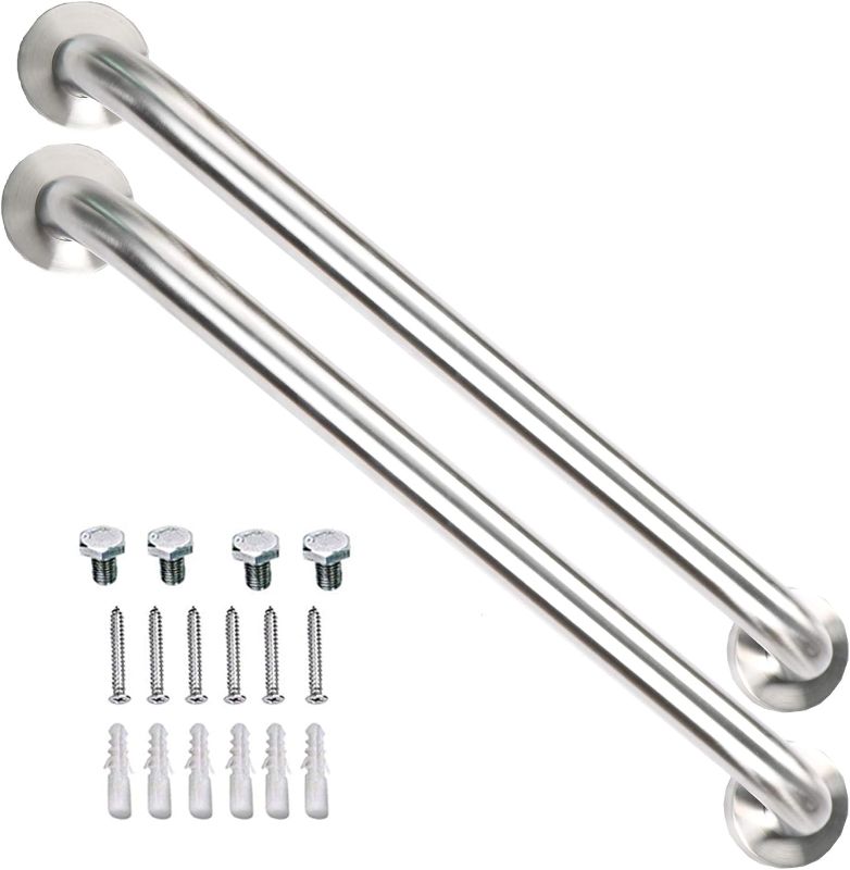 Photo 1 of 2 Pack 24 Inch Satin Brush Nickel Shower Grab Bar - 1.25" Diameter,ZUEXT Stainless Steel Bathroom Grab Bar, Bath Balance Bar,Safety Hand Rail Support, Handicap Injury Elderly Senior Assist Bath Handle
