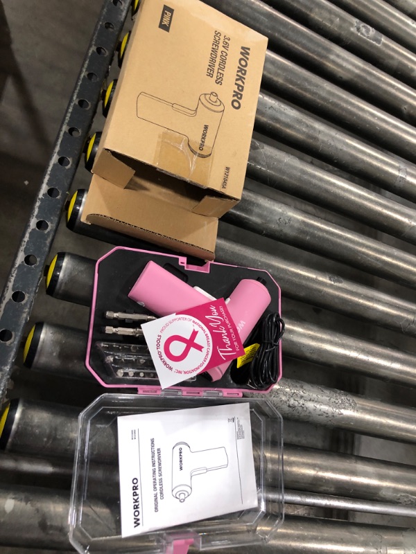 Photo 1 of WORKPRO Electric Cordless Screwdriver Set, 4V USB Rechargeable Lithium-ion Battery Power Screwdriver Kit with LED Light, Screw Gun with 28pcs Accessories for Home, Office, Apartment Repair - Pink