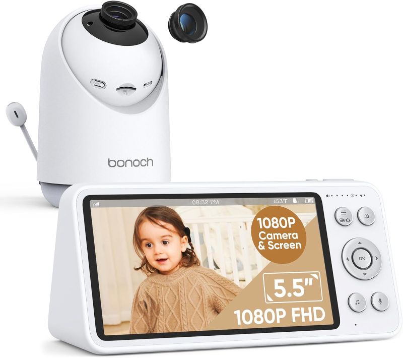 Photo 1 of bonoch Baby Monitor No WiFi, 5.5" 1080p Video Baby Monitor with Camera and Audio, Motion&Sound Detect, Local Storage&Playback, 7800mAh Battery, 1800ft Range, 110° Wide-Angle Lens, Auto Night Vision
