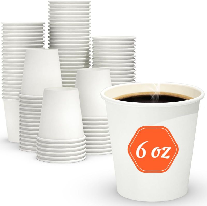 Photo 1 of 100 Count Paper Cups 6 oz, Leak-Free Food Safe 6oz Cups, Paper Coffee Cups, Hot Cups, Disposable Small Paper Cups
