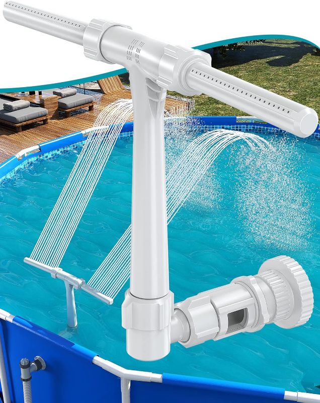 Photo 1 of Pool Fountain for above and In-Ground Pools, Adjustable Dual Spray Waterfall Sprinkler Cooler for Pool, Swimming Pool Spa Water Fountain, High-Pressure Pool Spray Fountain
