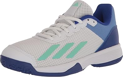 Photo 1 of adidas Courtflash Tennis Shoe, White/Pulse Mint/Lucid Blue, US Unisex Big Kid SIZE 3.5