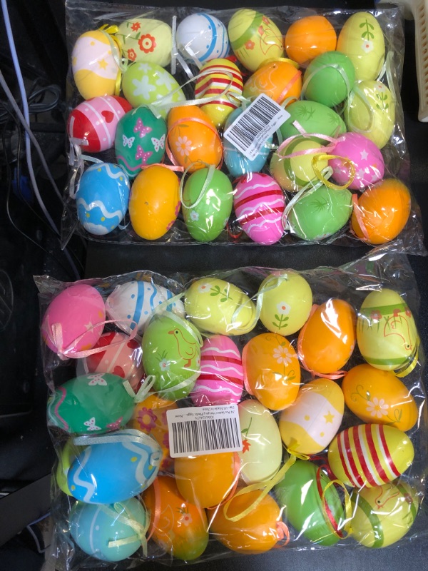 Photo 2 of 24 Pcs Easter Hanging Plastic Eggs, Easter Decorations Colorful Easter Tree Ornaments Plastic Easter Eggs Tree Hanging Decoration for DIY Crafts Party Favor, Decorative Painted Eggs?18 Sytles?2 PACK 