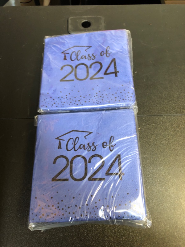 Photo 1 of 100Pcs Class of 2024 Graduation Napkins, Disposable Congrats Grad Paper Cocktail Napkins Square Foil Dot Hand Towels for 2024 School University College Graduation Party Decorations(Blue Black? Blue Black 100pcs 2 PACK 