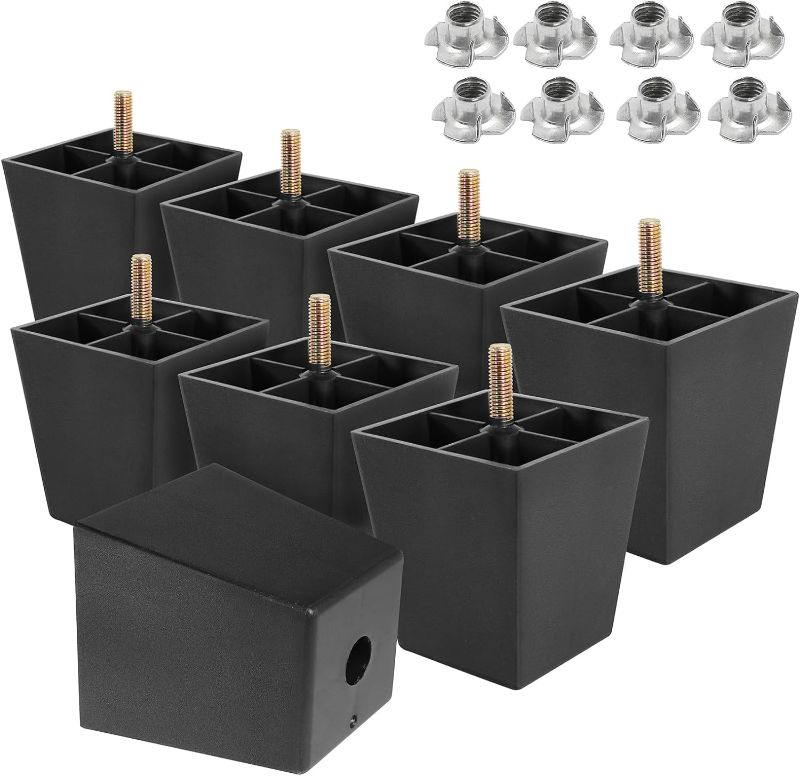 Photo 1 of 3 inch Plastic Furniture Legs, Square Couch Legs Black Sofa Legs Set of 8, Mid Century Furniture feet M8 Replacement Legs for Armchair Bed Couch Cabinet Desk Table Sofa
