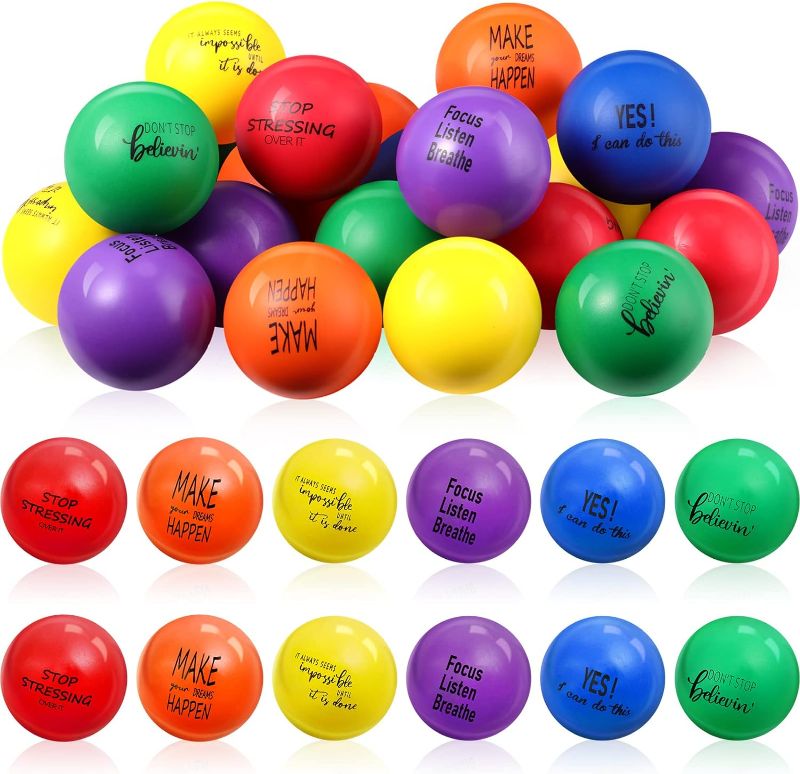 Photo 1 of 24 Pieces Motivational Stress Balls for Kids and Adults Quote Anxiety Relief Balls Hand Exercise Balls for Students Relieve Inspire Oneself (Bright Colors
