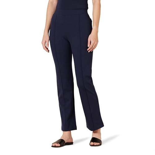 Photo 1 of Amazon Essentials Women's Ponte Pull-on Mid Rise Ankle Length Kick Flare Pants, Navy, Large
