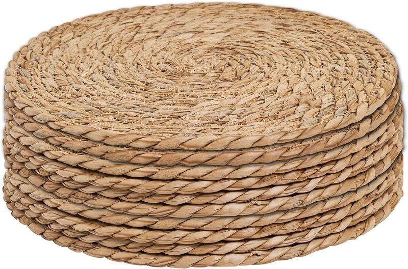 Photo 1 of Defined Deco Woven Placemats Set of 10,13" Round Rattan Placemats,Natural Hand-Woven Water Hyacinth Placemats,Farmhouse Weave Place Mats,Rustic Braided Wicker Table Mats for Dining Table,Home,Wedding.
