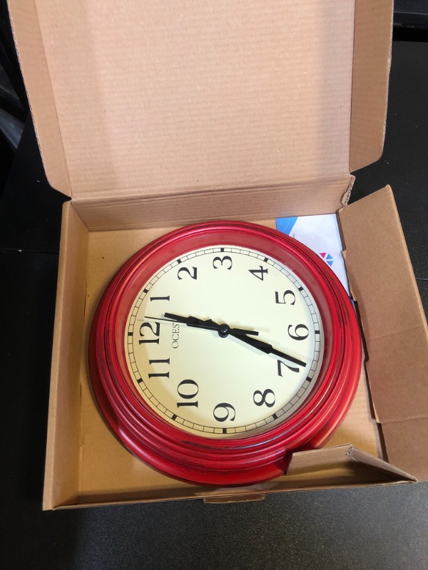 Photo 1 of OCEST 9-Inch Retro Red Small Kitchen Wall Clock, Silent Non Ticking Battery Operated Home Decorative Round Quartz Wall Clock, Easy to Read Clock for Livingroom, Bedroom, Bathroom, Office, Reading Room