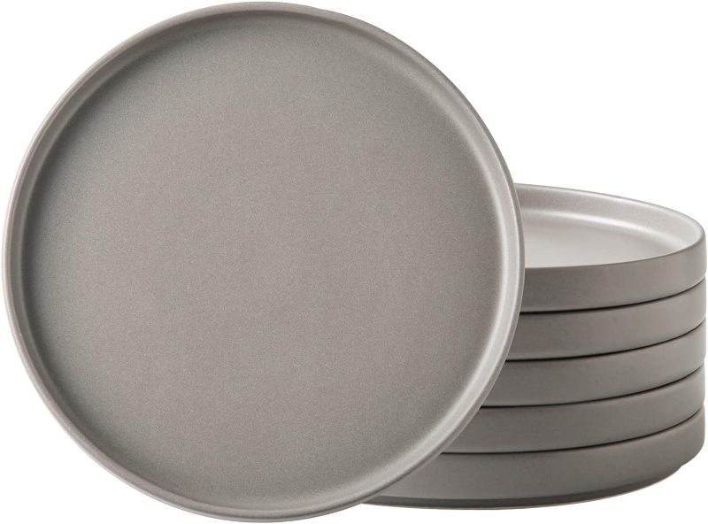 Photo 1 of AmorArc Ceramic Plates Set of 6, Matte Glaze 8.0 Inch Dishes Set for Kitchen, Dessert,Salad,Appetizer, Small Dinner Plates, Microwave & Dishwasher Safe, Scratch Resistant, Matte Grey
