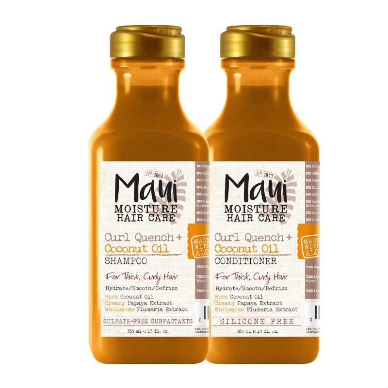 Photo 1 of Maui Moisture Curl Quench + Coconut Oil Shampoo + Conditioner to Hydrate and Detangle Tight Curly Hair, Softening Shampoo, Vegan, Silicone & Paraben-Free, 13 Fl Oz
