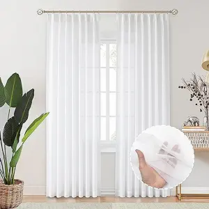 Photo 1 of Sheer White Curtains 84 inches Long, Pinch Pleated Curtains for Bedroom, White Sheer Drapes with Custom Multi Size (2 Panels, 50 inches Wide Each Panel, White)
