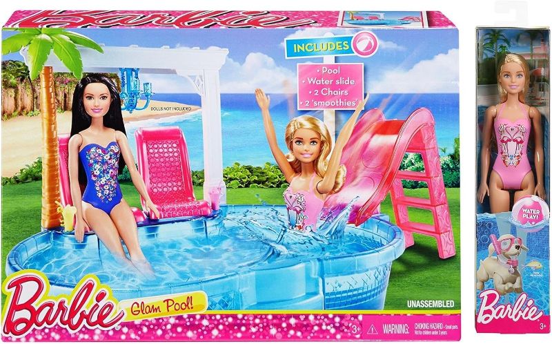 Photo 1 of NEW! Playset Pink Glam Set Summer Beach Swimming Pool Barbie Doll Slide Gift Toy
