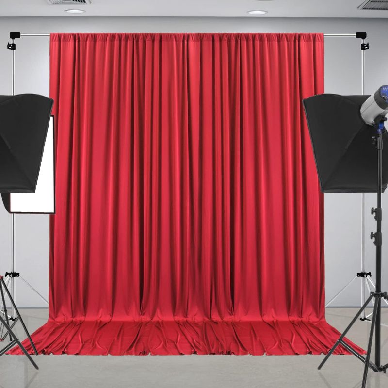 Photo 1 of 10ft x 10ft Wrinkle Free Red Backdrop Curtains for Party, Polyester Photo Backdrop Drapes 2 Panels 5x10ft for Wedding Birthday Party Christmas Photography Background for Backdrop Stand
