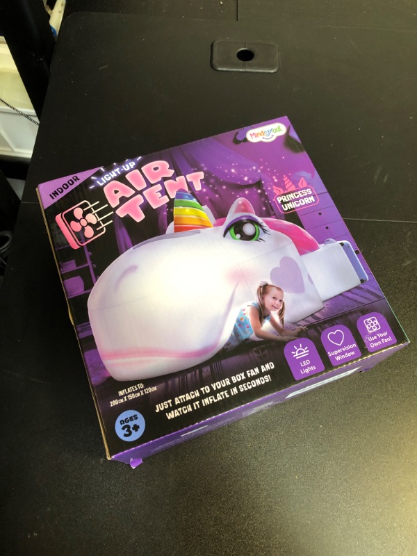 Photo 2 of Light-Up Air Tent, Inflatable Blow Up Tent - Unicorn Toys, 30 Seconds Setup - Kids Toys, Age 3 4 5 6 7 8 Years Old - Fort Building - Birthday Gift Idea for Boys and Girls Ages 4-6 (Unicorn)(USED, UNABLE TO TEST)