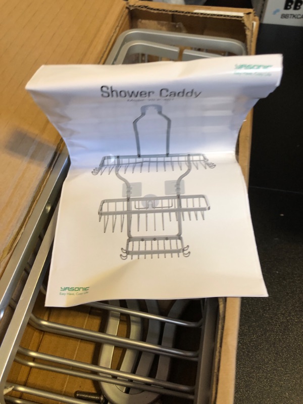 Photo 1 of YASONIC Shower Caddy Over Shower Head Never Rust Aluminum Large Hanging Shower Caddy with 10 Hooks for Razor/Sponge - Over The Shower Head Caddy with Soap Basket - Hanging Shower Organizer Silver 1 pack flat tube
