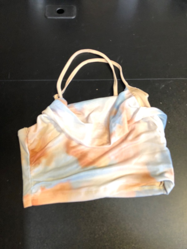 Photo 3 of Floerns Women's Tie Dye Spaghetti Strap Cut Out One Shoulder Ruched Crop Cami Top Small Apricot