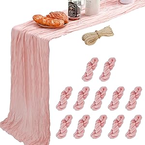 Photo 1 of DOLOPL Dusty Rose Cheesecloth Table Runner 13.3ft Boho Gauze Cheese Cloth Table Runner Rustic Sheer Runner 160inch Long for Wedding Bridal Baby Shower Birthday Party Cake Table Decorations PINK