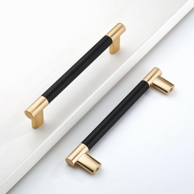 Photo 1 of 10 Pack Black and Gold 5 Inch(128mm) Hole Center Knurled Kitchen Cabinet Handles Cabinet Pulls Kitchen Drawer Pulls Finish 6" Hardware Dresser Handles Bathroom Cabinets Handles
