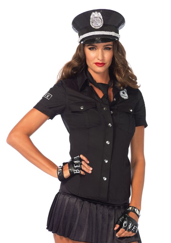 Photo 1 of Leg Avenue womens 2 Pc.police Shirt With Badge Accents and Tie Black Medium