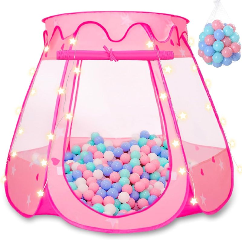 Photo 1 of Princess Tent for Kids with 50 Balls,Toys for Girl Birthday Gift with Star Light,Pop Up Foldable Ball Pits for Kids with Carrying Bag, Indoor & Outdoor Play Tent

