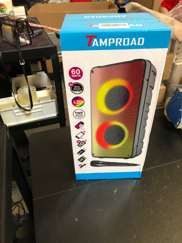 Photo 2 of TAMPROAD New Bluetooth Karaoke Machine for Adults and Kids with 1 Wired Karaoke Microphone, PA Portable Speaker System with LED Party Lights Support TWS, AUX in, FM, REC- Best Birthday Gift