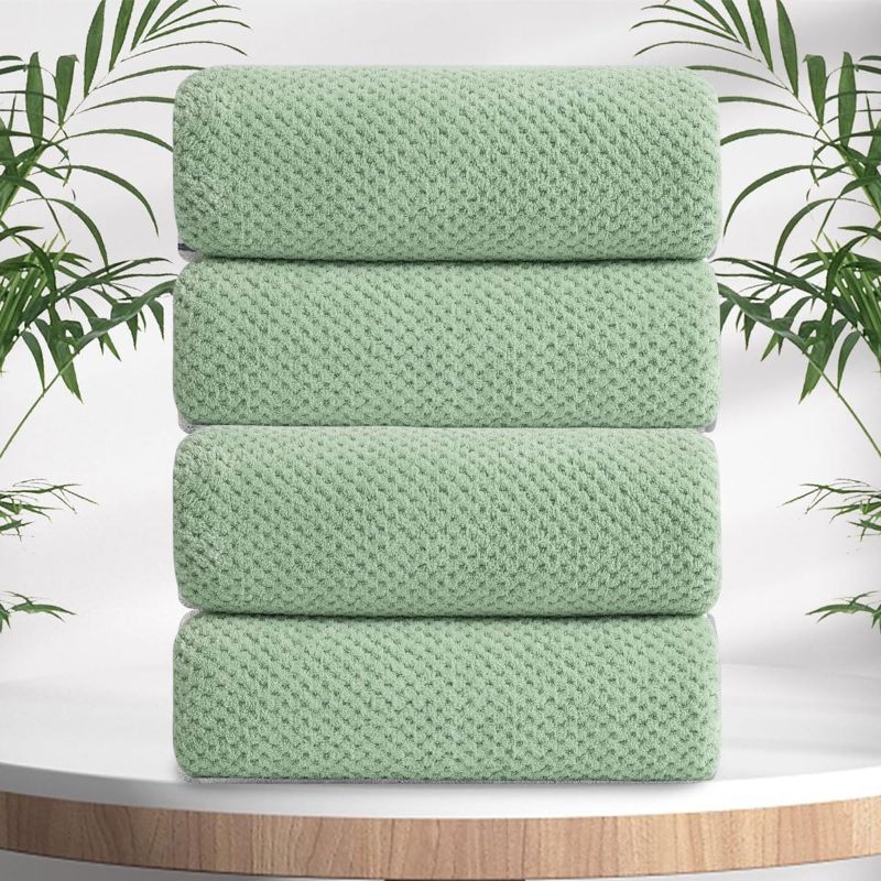 Photo 1 of Oliven 4 Piece Green Washcloth Set 13"x13" Soft Highly Absorbent Quick Dry Bathroom Towels Microfiber Plush Towels Set Woven Towels for Bathroom Kitchen Hotel Spa Gym Green 4 Pcs Washcloth
