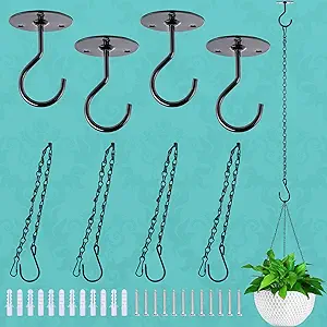 Photo 1 of XDW-GIFTS 4-Pack Ceiling Hooks with Hanging Chains for Hanging Birdfeeder, Plants, Lanterns, Wind Chimes, Utensils, Heavy Duty, Black Coated Indoor and Outdoor