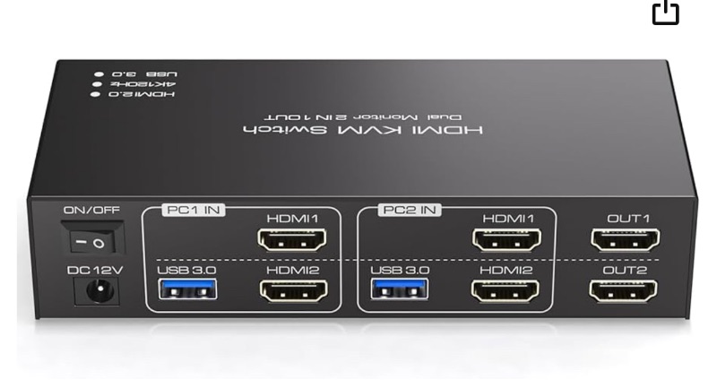 Photo 1 of HDMI KVM Switch 2 Monitors 2 Computers 4K@120Hz USB 3.0 KVM Switches for 2 Computers Share Dual Monitor and 4 USB Devices Support Extended/Copy Mode with DC 12V/1A&Wired Controller