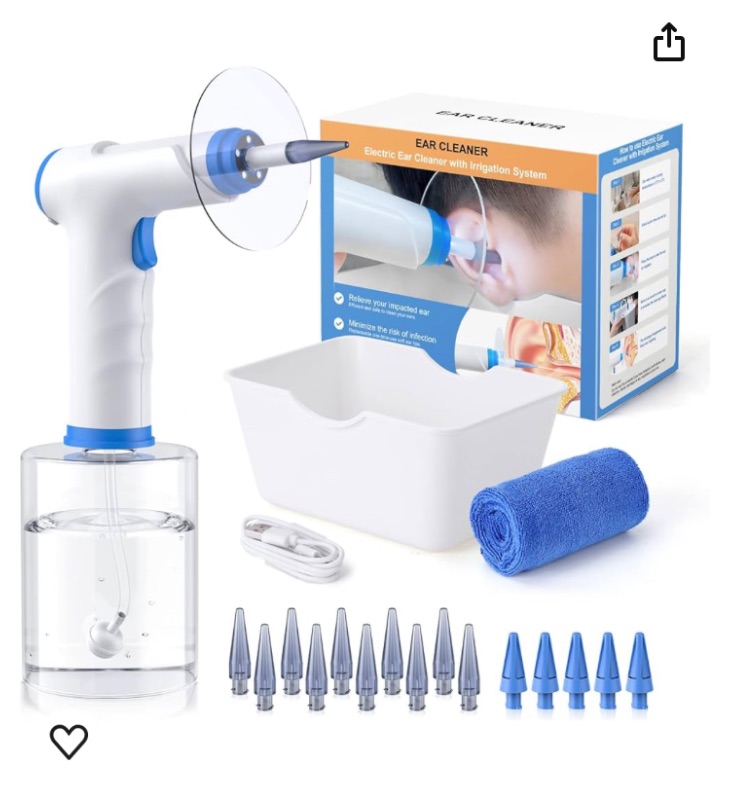 Photo 1 of Ear Wax Removal, Electric Ear Cleaning Kit with Light, Ear Irrigation Kit with 4 Pressure Modes, Safe and Effective Ear Flush Kit with Ear Cleaner - Includes Basin, Towel & 15