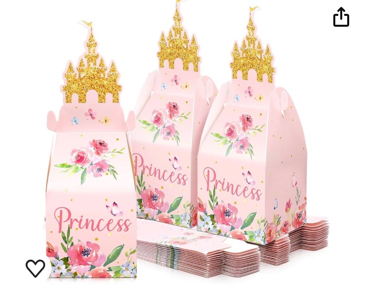 Photo 1 of 50 Pcs Princess Castle Party Favor Boxes Pink Candy Treat Cardboard Boxes Princess Crown Goodie Gift Bag Princess Party Supplies for Girl Kids Birthday Baby Shower Decorations (9.5 x 3.5 x 3.5 in)